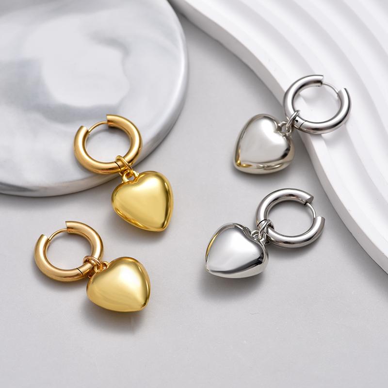 Stainless Steel Hoop Acrylic Heart Pendant Earrings For Women Statement Solid Circel Gold Silver Black Color Earrings Jewelry