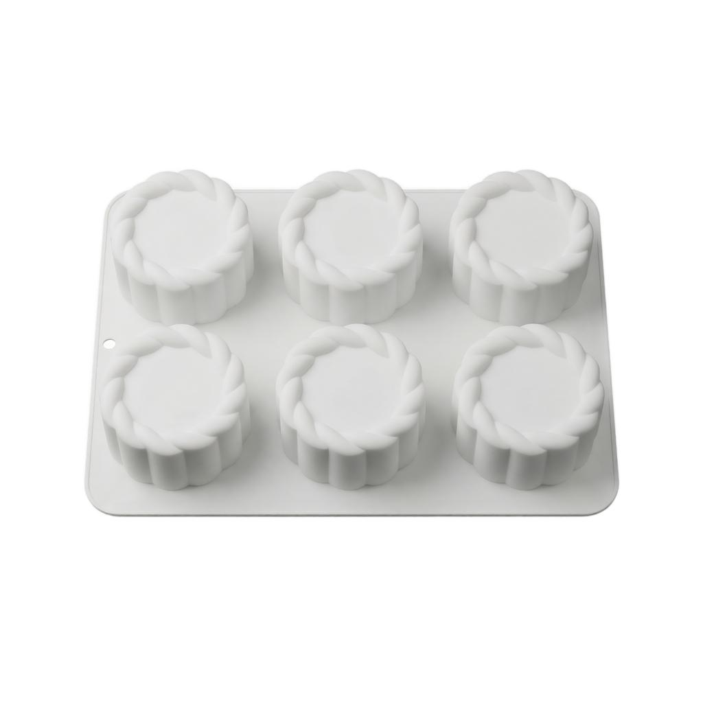 6-Cavity Round Mousse Cake Mold Food Grade Silicone Baking Mold Chocolate Jelly Pudding Mold with Decorative Edge for Home and Professional Use