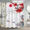 Asian Shower Curtain Traditional Chinese Pine Trees and Crane Flying Landscape Art Fabric Bathroom Decor Bath Curtains Set Hooks