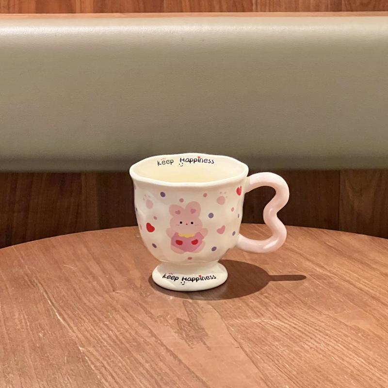 

Милая чашка с сердечком и кроликом для девочек, подарок на день рождения, сувенир, керамическая кружка высокой ценности с крышкой и ложкой 401-500ml