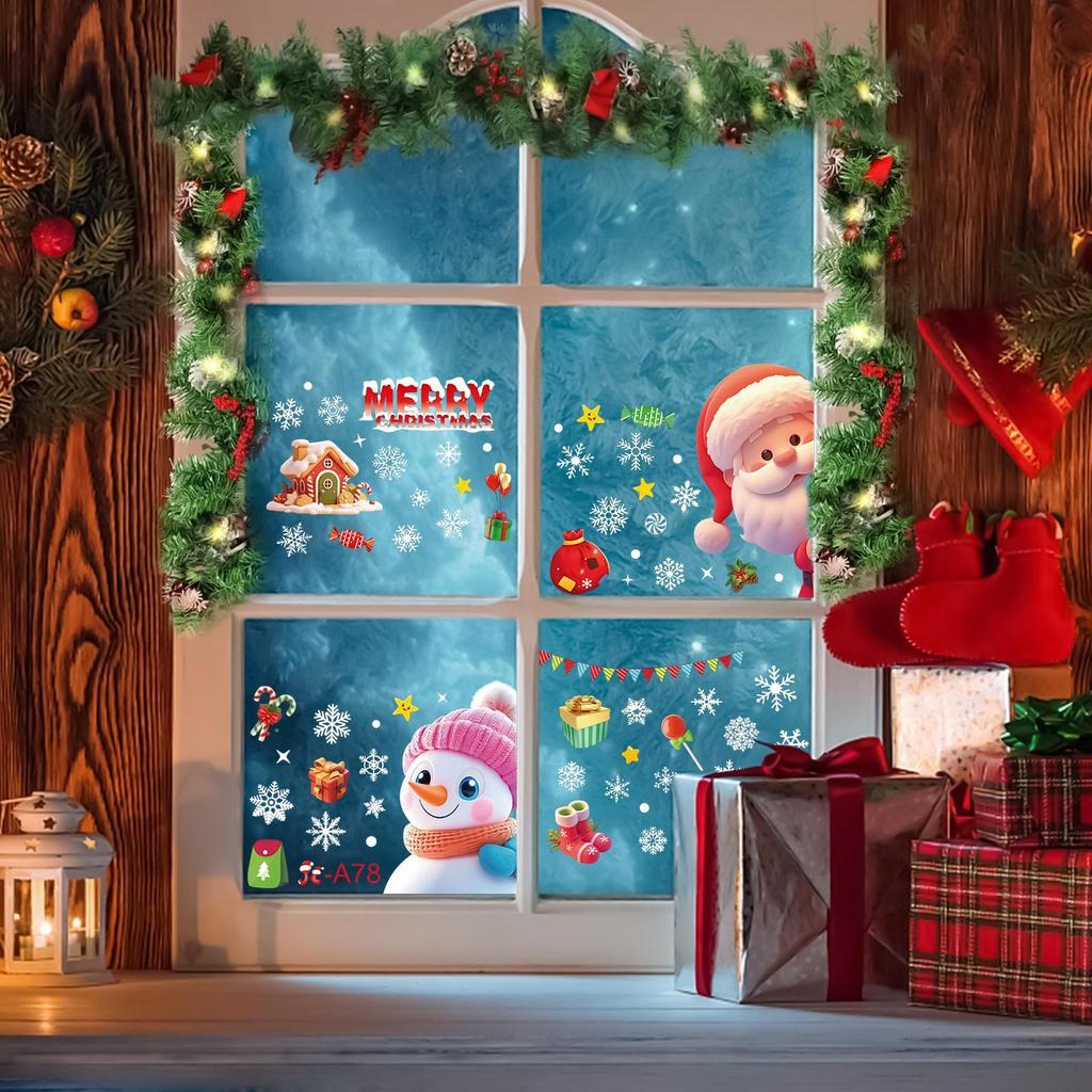 4 Christmas window stickers Self Adhesive Home Decor Holiday Window Clings colorful Christmas window stickers for Glass