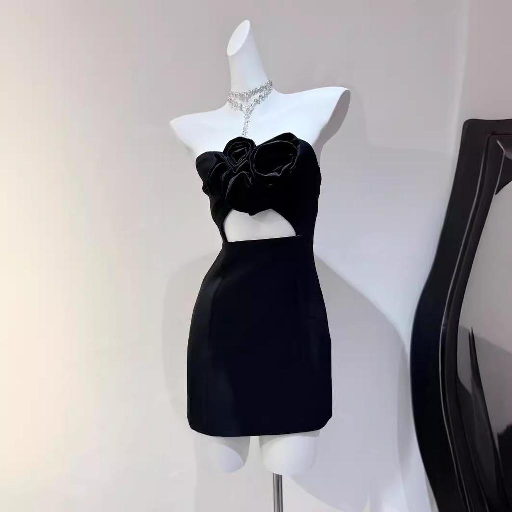 Korean Flower Slim Tube Dress, Summer 2024 - Stylish OL A-line Skirt with Hollow Design