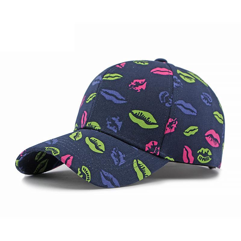 

Women s Printed Lip Print Baseball Cap Hard Top Cap Outdoor Sun Protection Hat Темно-синій