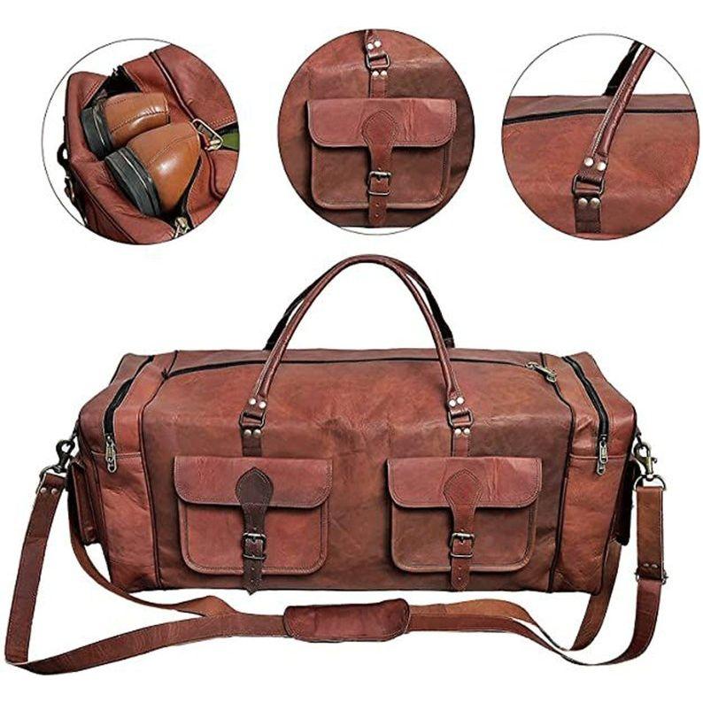 Brown Leather Duffle Bag Leather Duffel Bag 32 inch Large Travel Bag Gym Sports Overnight Weekender Bag brown