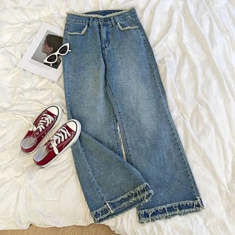 White Loose Jeans Women Spring Summer High Waist Wide Leg Pants Fashion All-matched Thin Denim Long Pants