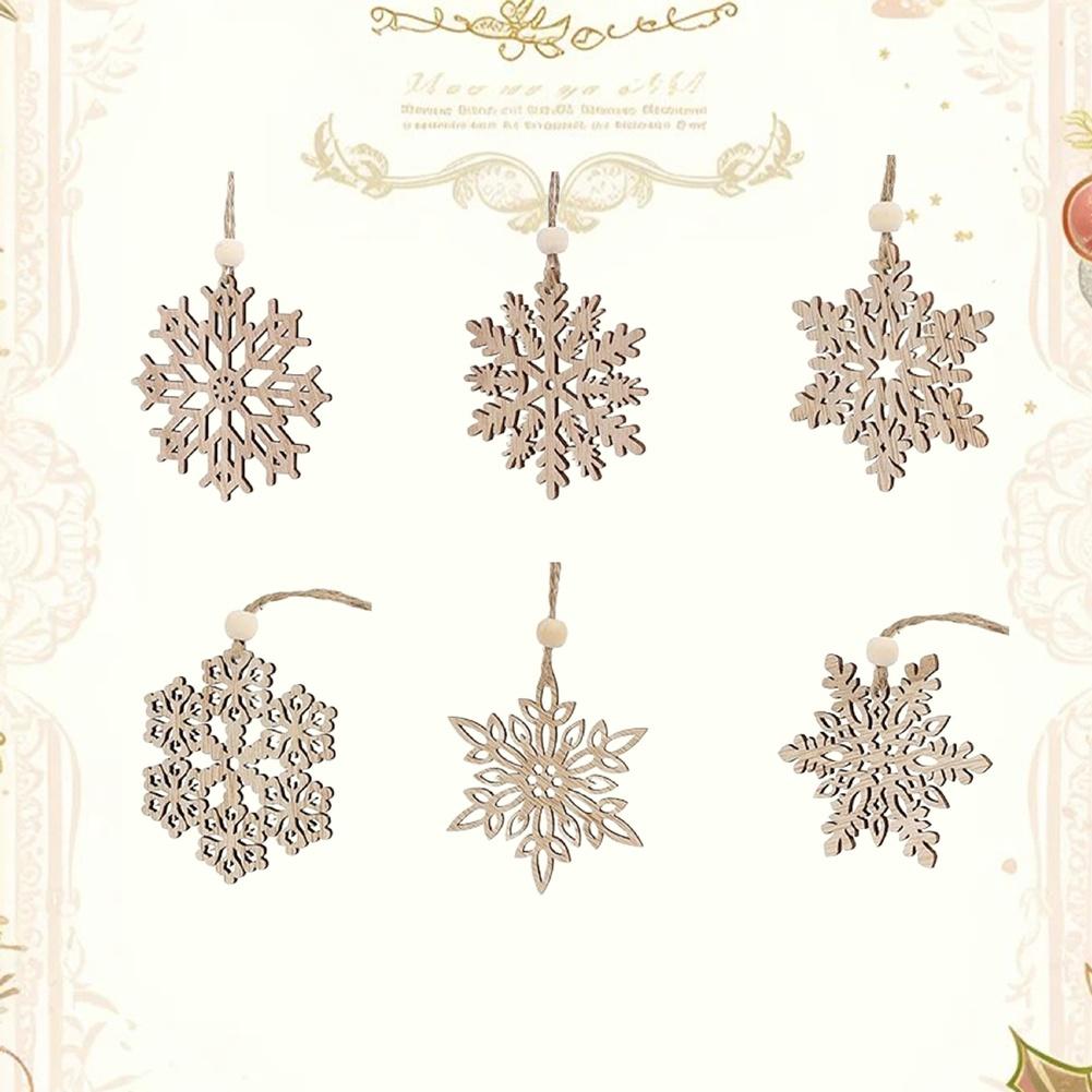 Holz-Schneeflocken-Ornament-Set 6 Stück Europäischer Stil Feiertagsdekorationen Zum Aufhängen für Weihnachtsbaum, Wand und Saisonale Nutzung