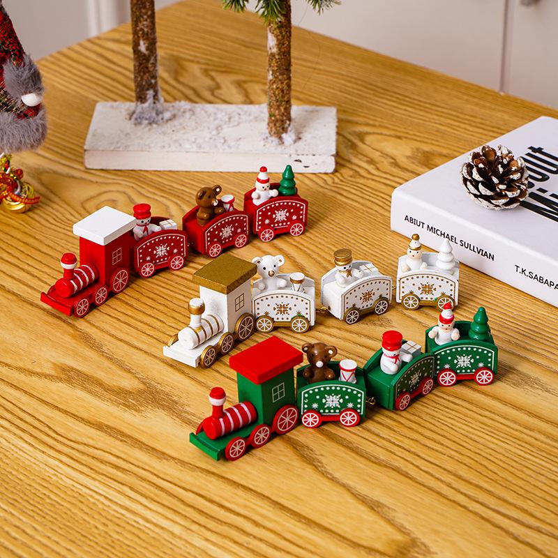 Christmas Decorations Christmas Wooden Train Kindergarten Christmas Gifts Window Decorations Christmas Toys