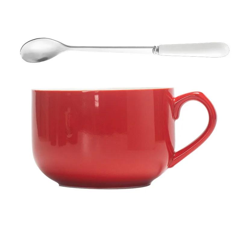 Large Capacity 750ml Ceramic Coffee Mug With Spoon Breakfast Oatmeal Milk Tea Cup Instant Noodles Bowl Gifts For Your Friends 750ml красный
