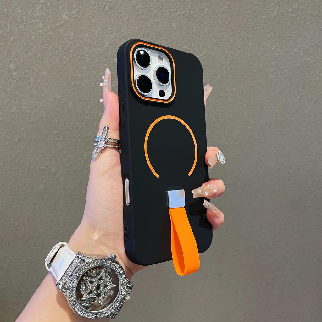 Magnetic For MagSafe Silicone Grip Ring Case For iPhone 16 15 14 Plus 13 12 11 Pro Max Wrist Strap Lanyard Wireless Charge Cover