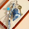 Cross-border retro denim love pendant pendant resin beaded key braided rope bag pendant keychain