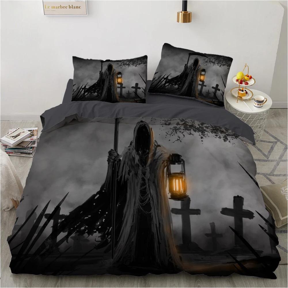 Skull Chevalier Duvet Cover Set King Size Horror Skeleton Bedding Set Day Of The Death Comforter Cover 2/3pcs For Boys Men Gifts