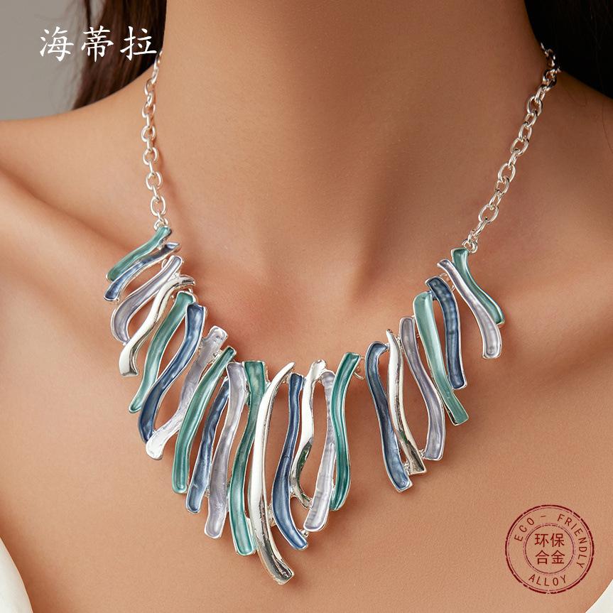 New colored line alloy necklace, irregular line dripping oil women's niche neck chain