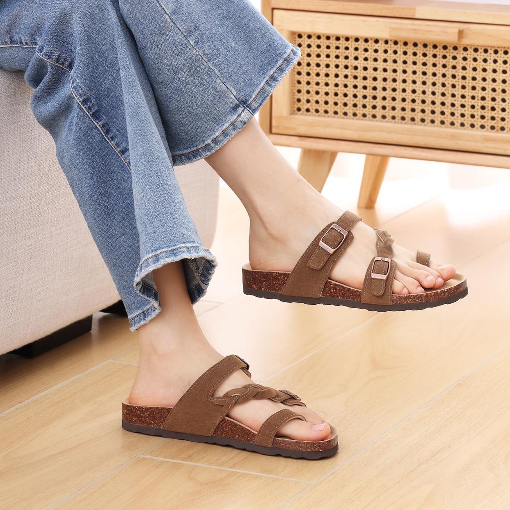 Fashion Shevalues Casual Women's Slippers Fashion Outdoor Sandals Flat Bottom Cork Slides Non-slip Women Sandals With Adjustable Buckle