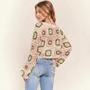 Handmade Crochet Rainbow Block Pullover: Forest Style Round Neck Long Sleeve Sweater