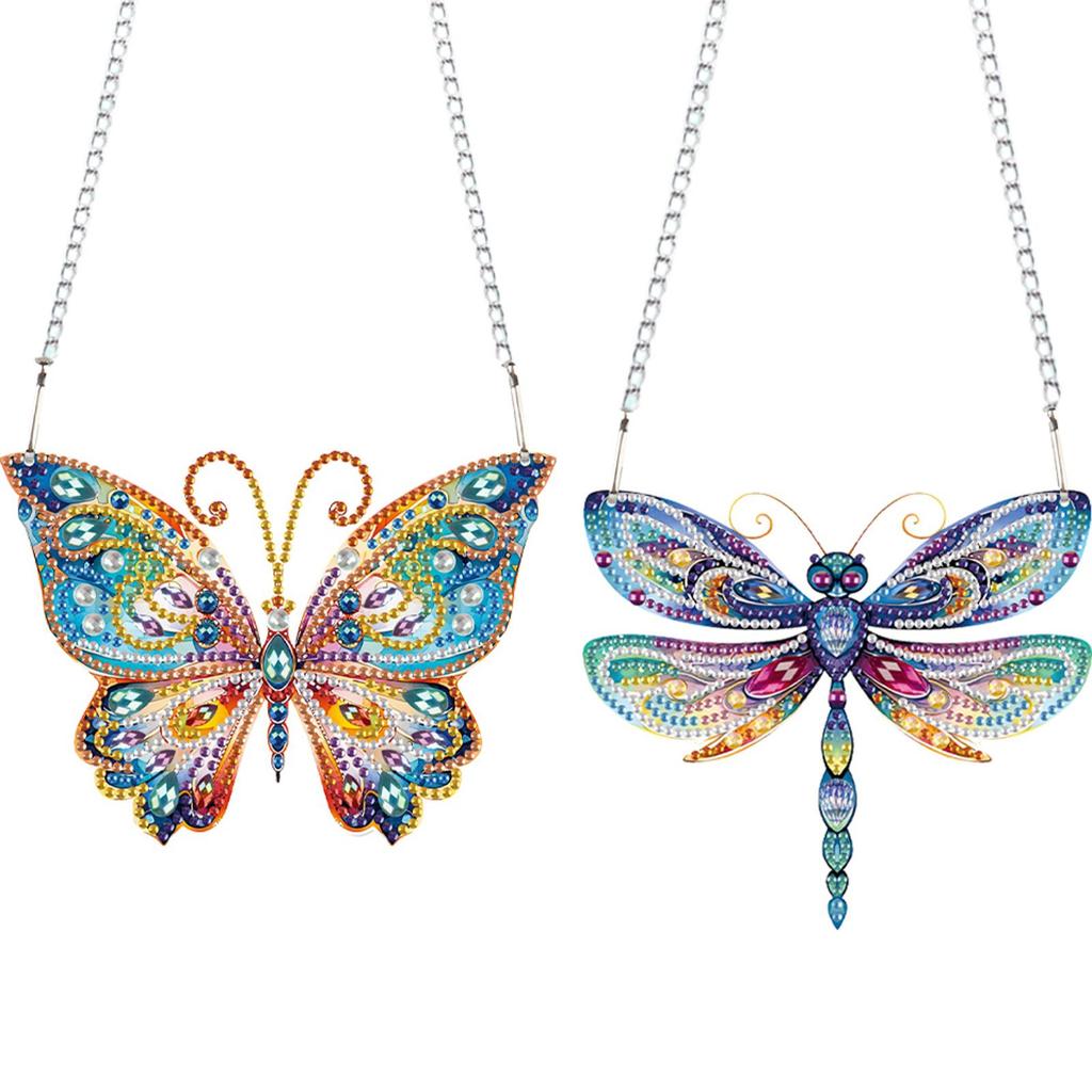 2pcs 2D Flat DIY Rhinestone Diamond Art Window Pendants Special Shape Diamond Painting Set Window Hanging Art for Home Decor