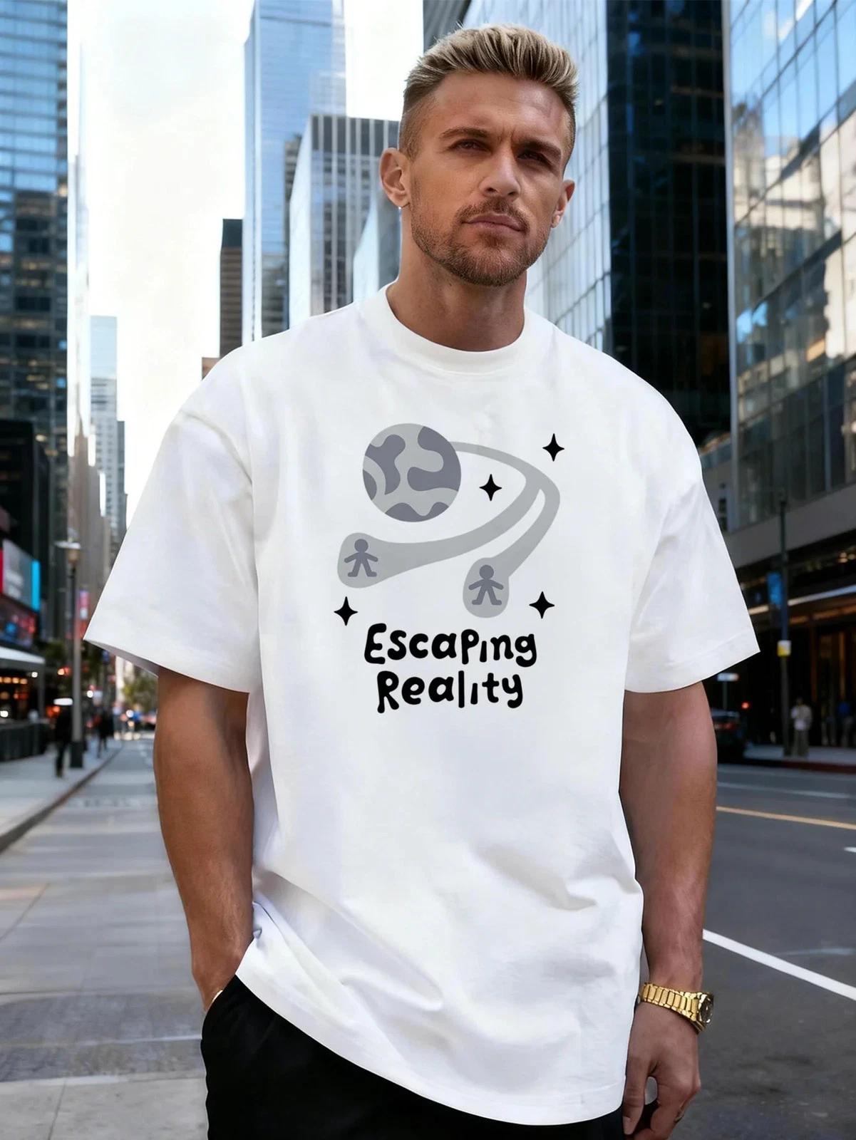 Planet Letter Graphic 100% Cotton Men s T-Shirt, Suitable for Daily Streetwear M