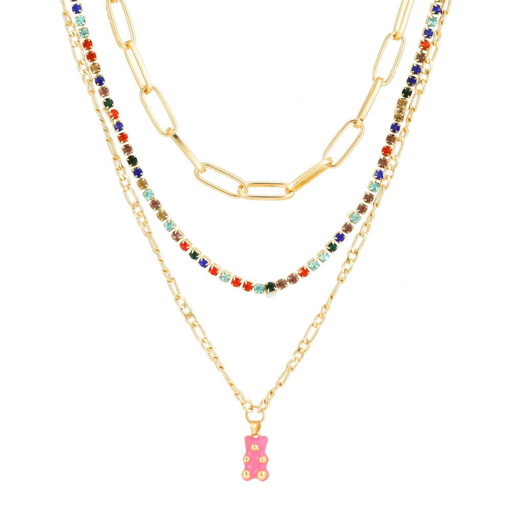 Trendy Pink Bear Necklace With Layered Design For Women Perfect For Fashion Enthusiasts