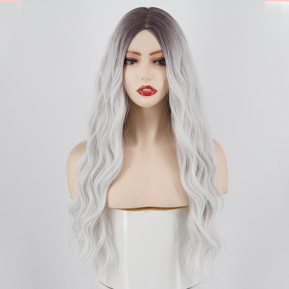 

Длинный волнистый парик с омбре от коричневого до светлого цвета, синтетический парик со средней частью, натуральные ежедневные темные корни, термостойкий парик из волокна для женщин 65 CM