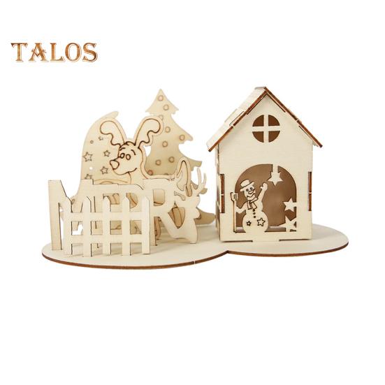 Holzhaus-Puzzleblock, Weihnachtsbaustein-Ornament-Kit, Weihnachts-Desktop-Dekoration, pädagogisches DIY-Handwerk für Kinder und Erwachsene