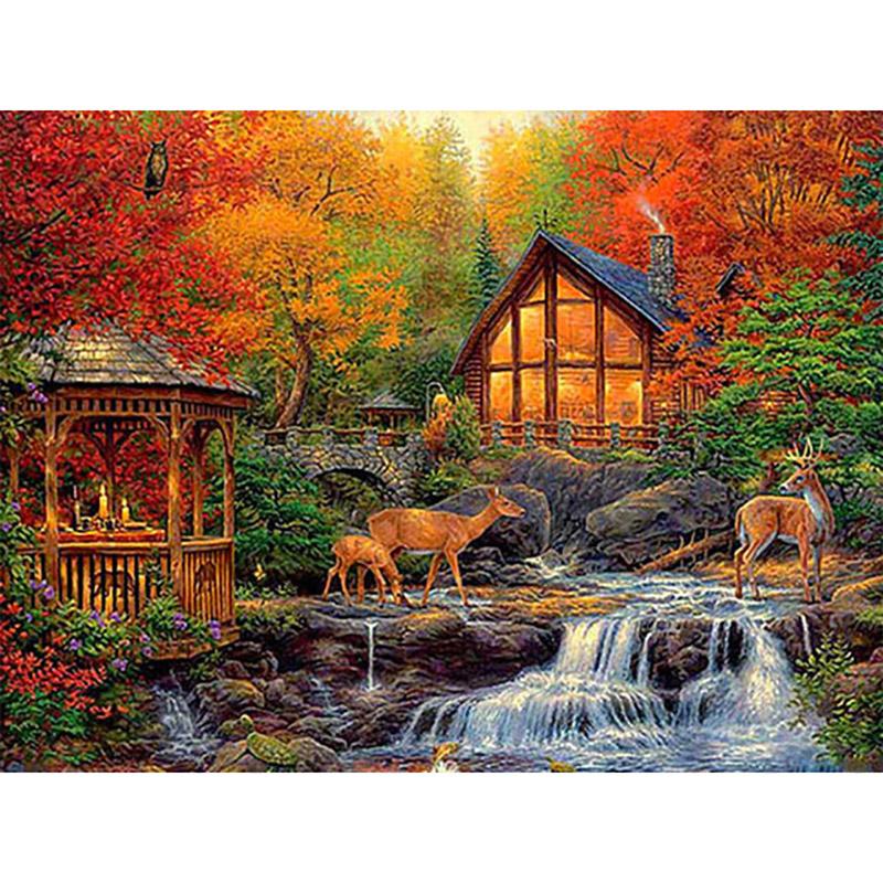 DIY 5D Diamond Painting Kit Full Round Scenery Diamond Embroidery Autumn Cross Stitch Tree Mosaic Crafts Home Decoration