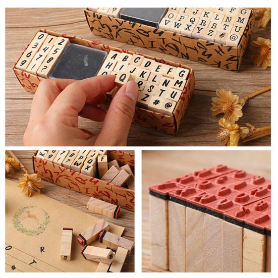 40Pcs/Set Elegant English Pattern DIY Stamp Beautiful Handmade Wood Craft Stamp for