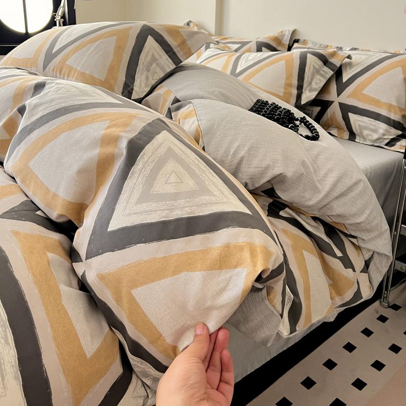 Sleep Grid All Cotton High Count High-Density Combed Cotton Nordic Gentleman Style Four Piece Set