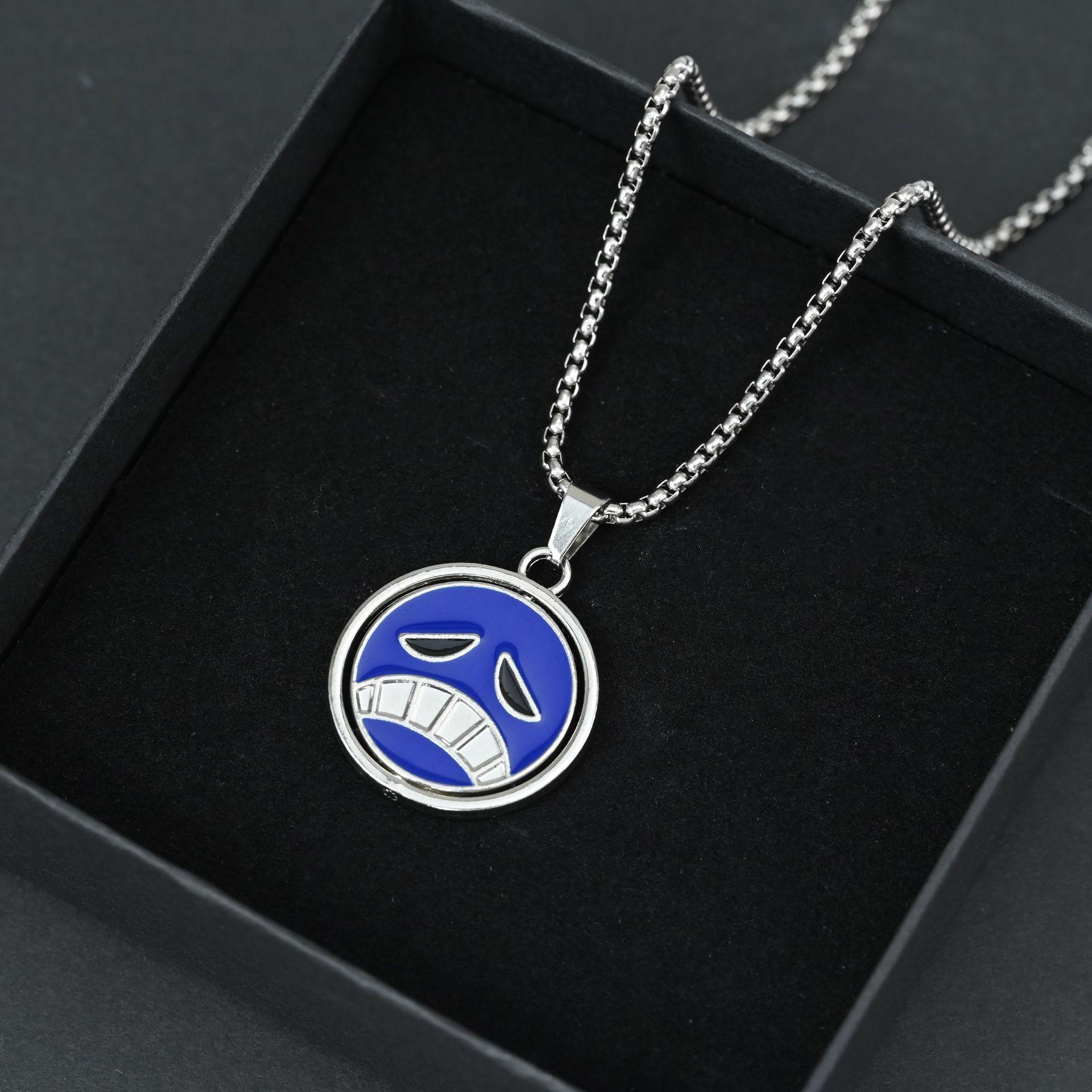 Internet celebrity new double-sided oil drop pendant anime smiley face crying face blue pendant mood tide necklace