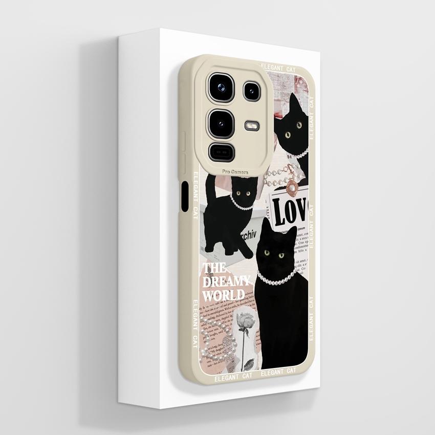 For Infinix Note 50x 50s 50 Pro Plus GT 10 30 Pro 5G Phone Cases Cute Cat Patterns Screen Protector Liquid Silicone Anti Slip Shell For Infinix Casing