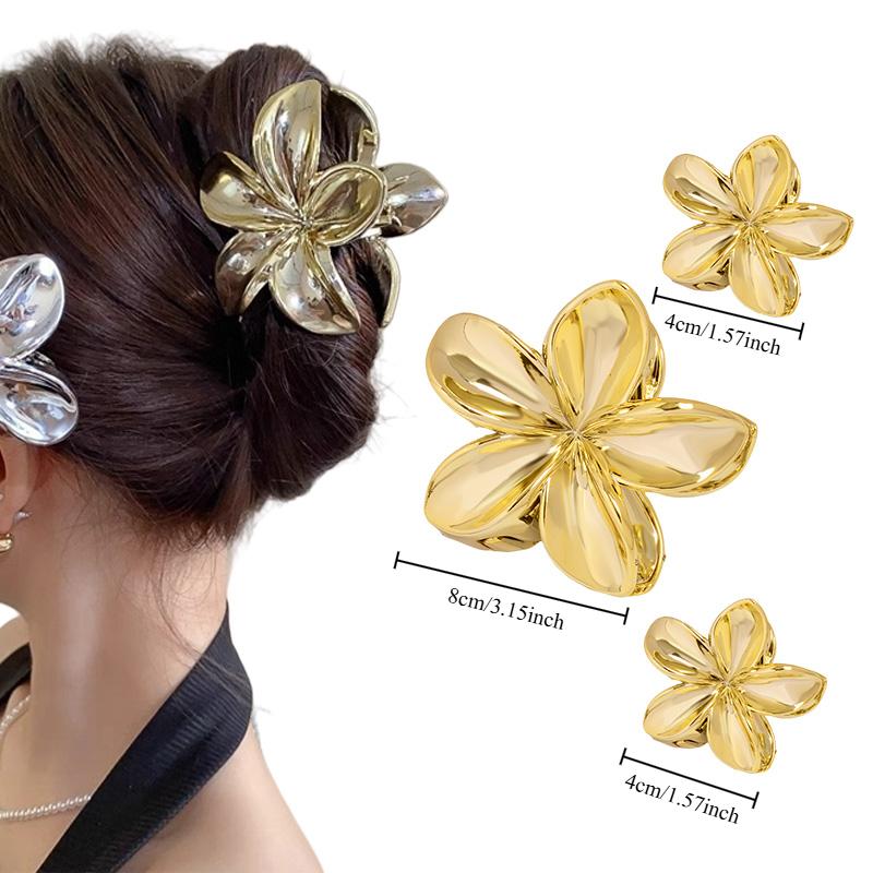 3pcs Large Small PVC Bauhinia Flower Hair Claw Clips for Women Girls Trendy Gold Silver Color Hairpin Accessories Styling Gifts