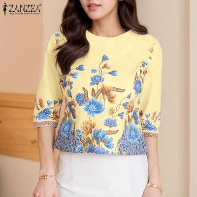 Γυναικεία Casual Μπλούζα με Στρογγυλή Λαιμόκοψη και Μανίκια 3/4 με Ρετρό Μοτίβο