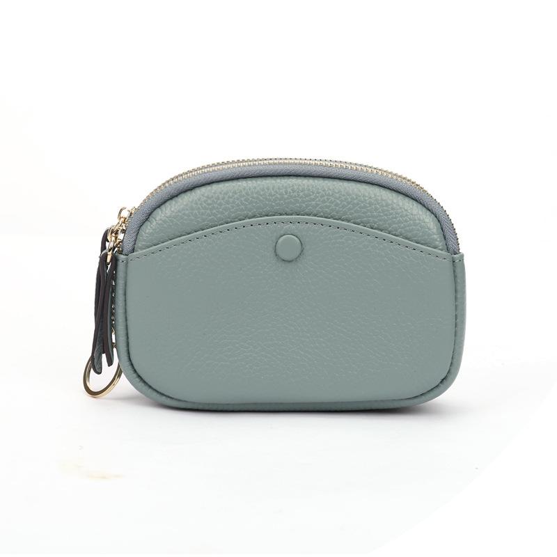 Women's Leather Small Coin Purse Simple Fashion Large-Capacity Double Zipper Keychain Mini Coin Purse