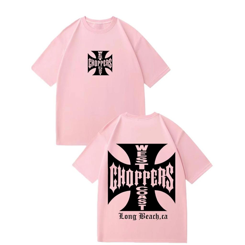 West Coast Choppers Iron Cross Logo Double-Sided T-Shirt, Unisex Biker Streetwear Tee, 100% Cotton Casual Short Sleeve Top