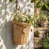 Wicker Hanging Basket with Handle and Lid Natural Woven Storage Container for Indoor Outdoor Use Rustic Style Wall Mounted Organizer