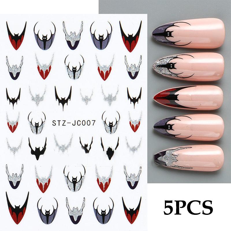 5Pcs Trendy Cartoon Laser Glitter Nail Art Stickers DIY Self Adhesive Nail Art Decorations Pretty Manicure Decals