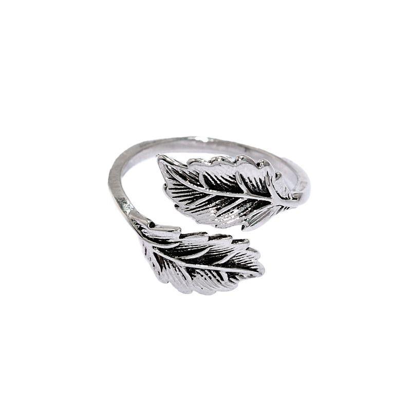 Couple Leaf Index Finger Ring Cross-border Retro Thai Silver Craft Simple Atmospheric Open Adjustable Finger Accessory