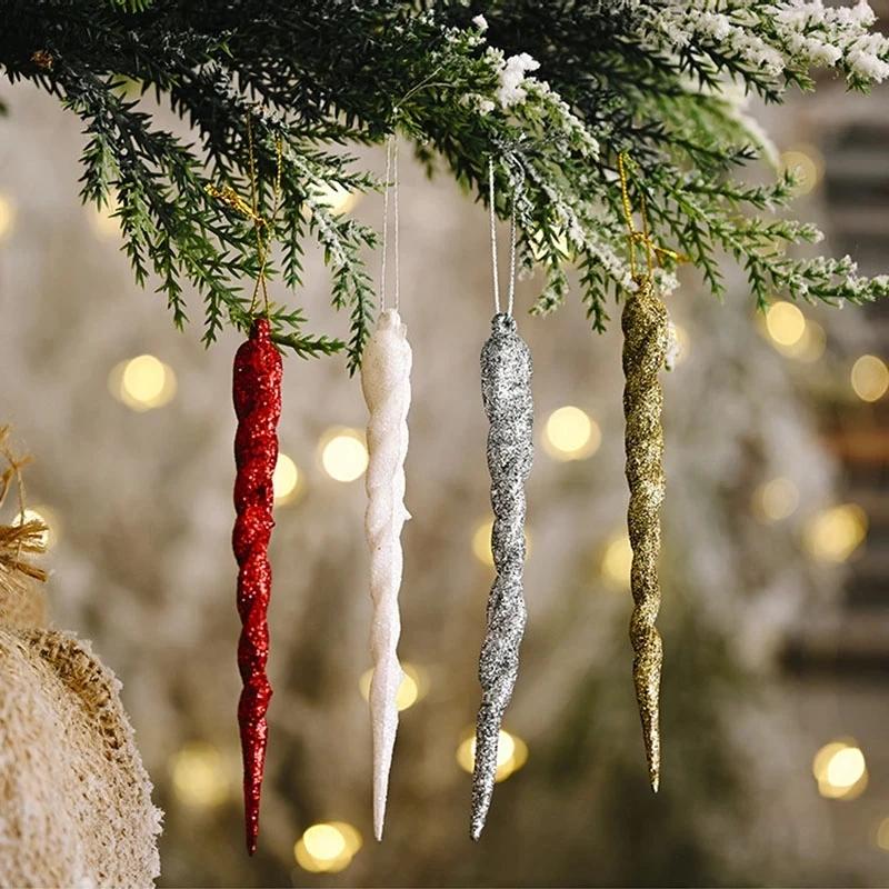 12 Pcs 13cm Christmas Simulation Ice Xmas Tree Hanging Ornament Fake Icicle Winter Party Christmas New Year Decoration Supplies