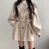 Hepburn Style Women's Black Wool Coat - Petite, Waist-Cinching, Thickened, Mid-Length for Autumn/Winter 2025