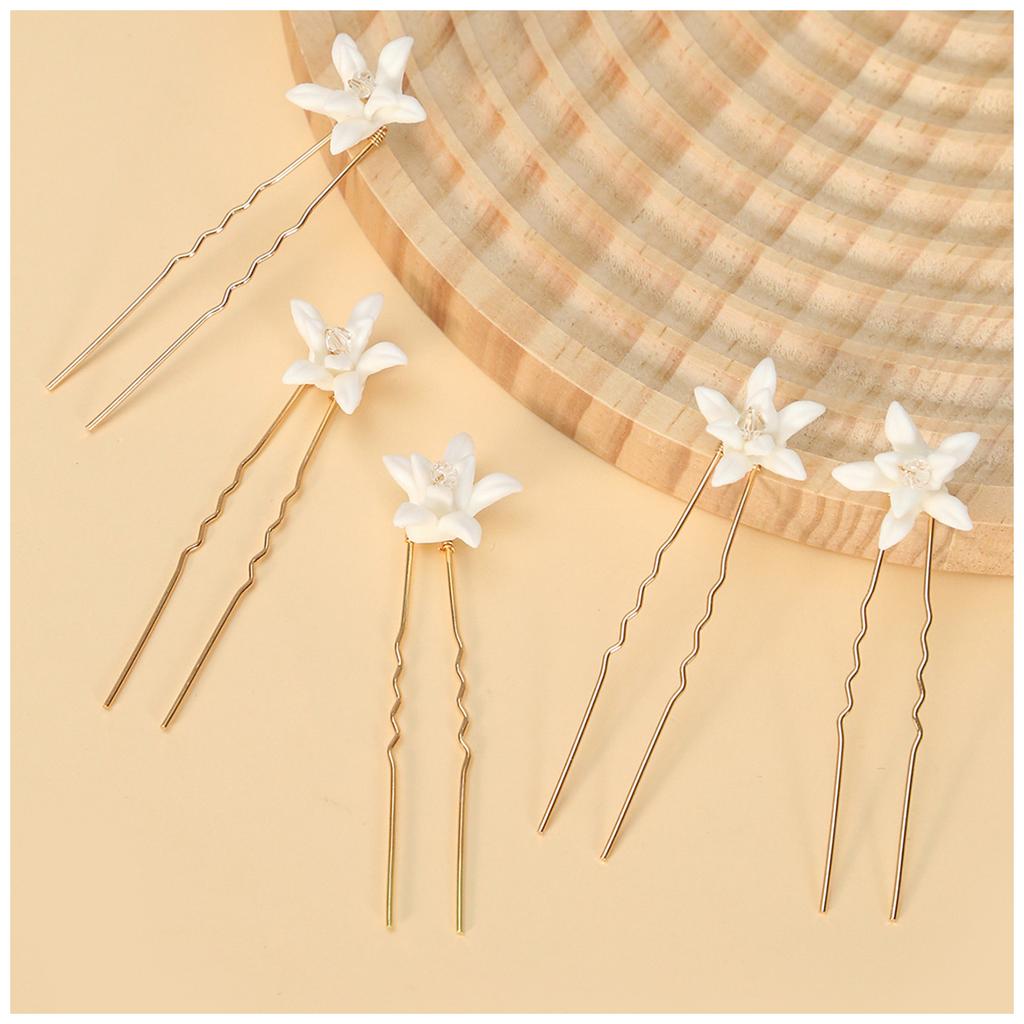 3/5pcs U Shaped Hair Sticks Hair Forks Set Ceramic Flowers Hair Accessory Party Hair Pins for Bride Bridesmaids Flower Girls