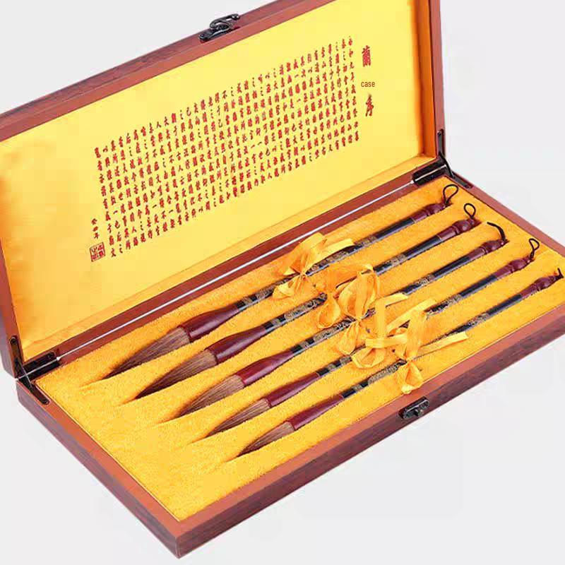 Dragon Soaring Five Brush Set: Master Grade Wolf Hair Calligraphy Brushes in Gift Box