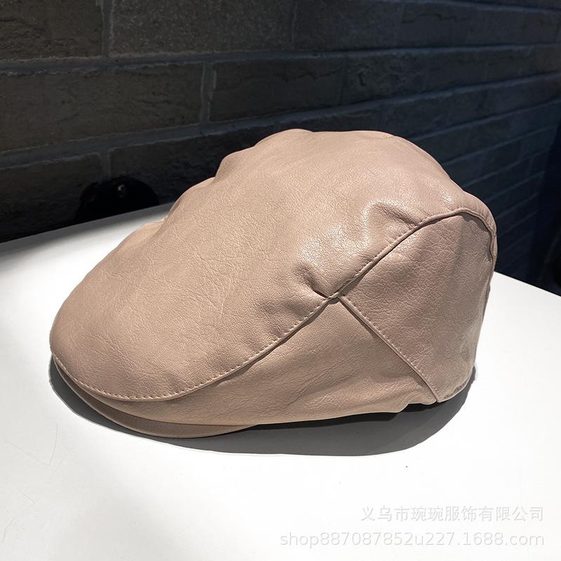Autumn and Winter British Casual Cap Men's and Women's PU Leather Versatile Forward Hat New Bud Painter Hat