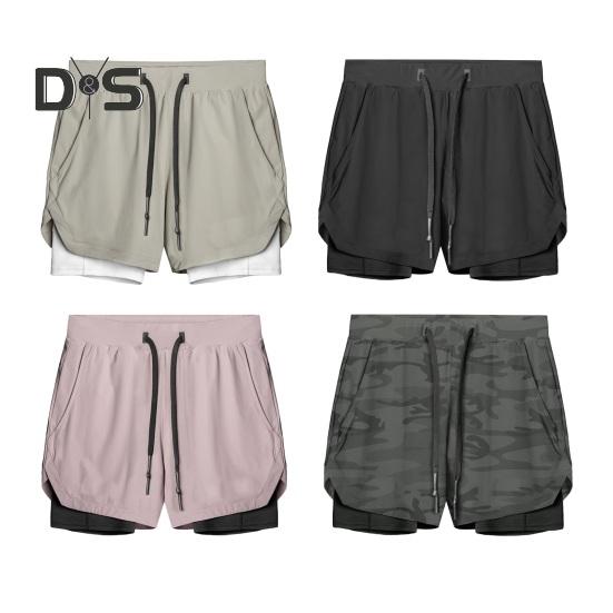Herren-Shorts, einfarbiges Design, elastischer Bund, Kordelzug, lässige Shorts, doppellagig, schnelltrocknend, atmungsaktiv