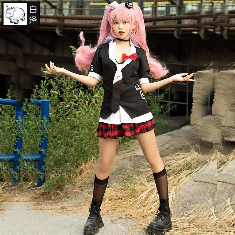 Anime-Spiel Danganronpa, Cosplay-Kostüm, Enoshima Junko Uniform, Kaffee-Arbeitskleidung, Kurzer Rock, Monokuma Kopfschmuck