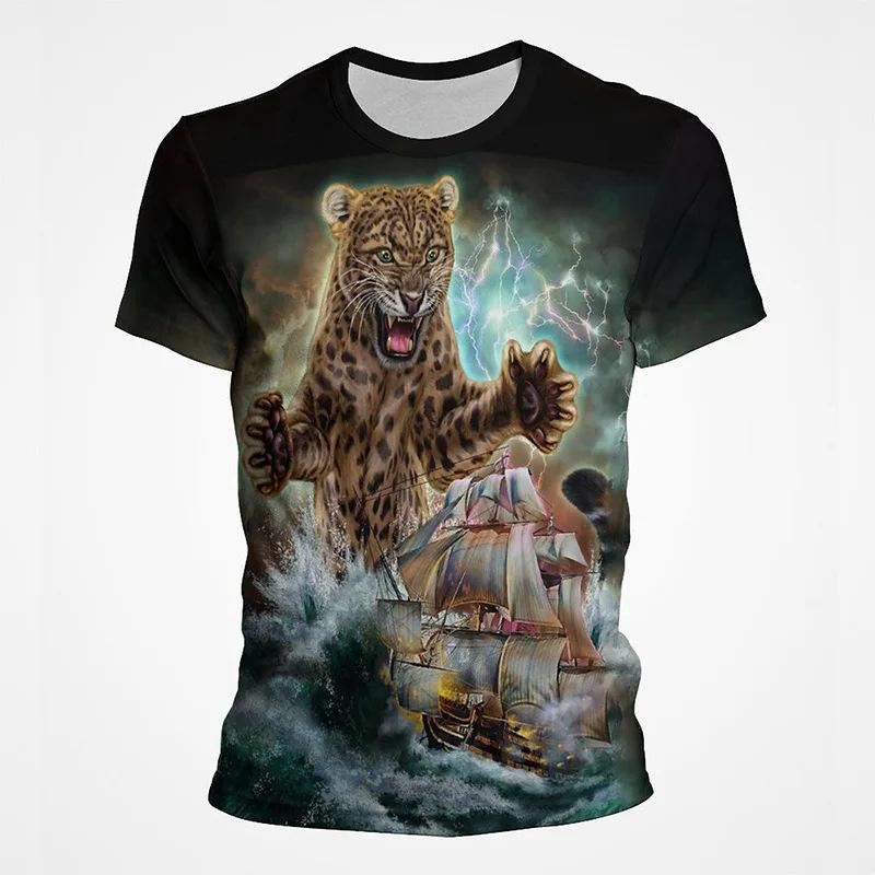 Summer Round Neck 3D Animal Pattern Print Top Fashionable Casual Short Sleeved Men's T-shirts