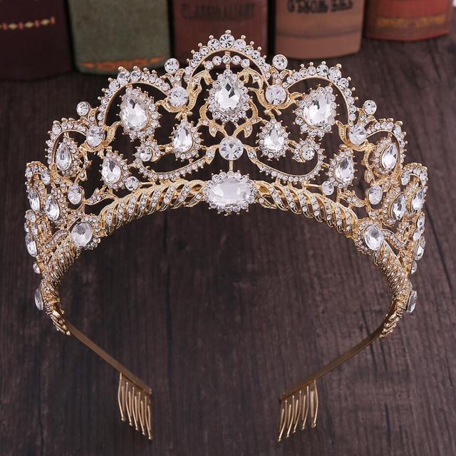 Kmvexo Rose Gold Champagne Vintage Baroque Queen King Hair Jewelry Crystal Tiaras Crowns Comb Headbands Bridal Rhinestone Diadem