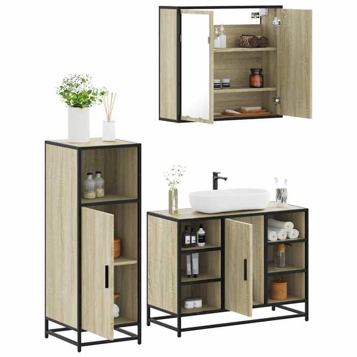 VidaXL 3-piece Bathroom Furniture Set Sonoma Oak, Bathroom Cabinet, Bathroom Cupboard, Furniture 3300971