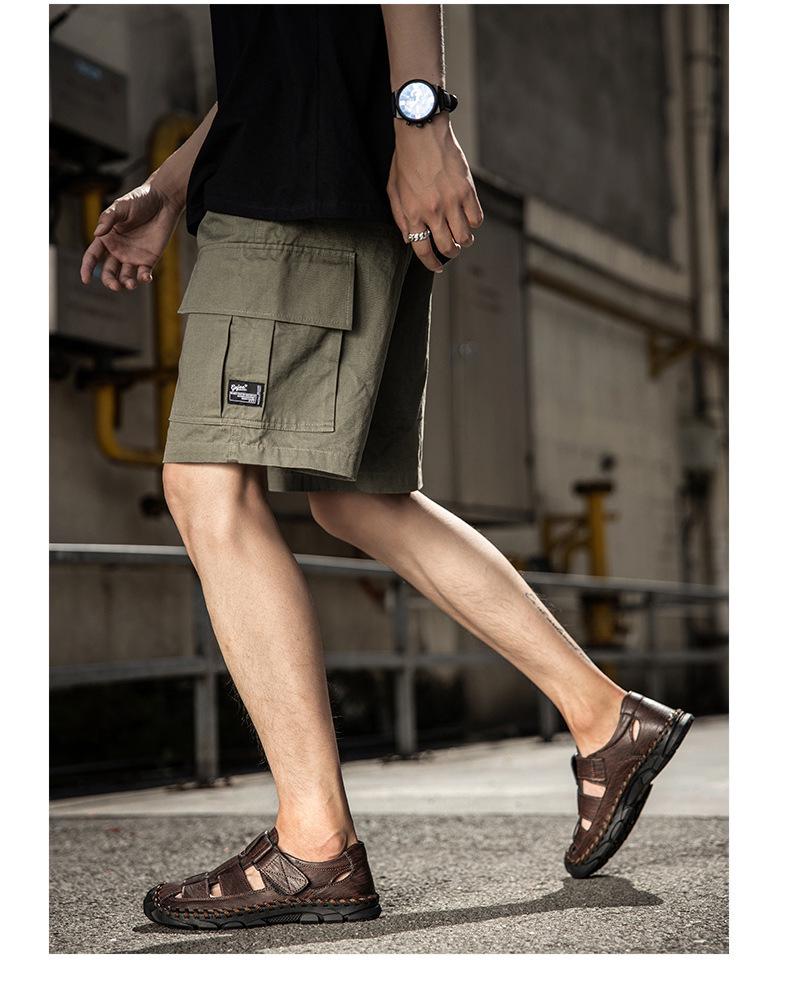 Men's Outdoor Genuine Leather Sandals: Breathable, Hollow, Casual Beach Shoes, Large Sizes Available.