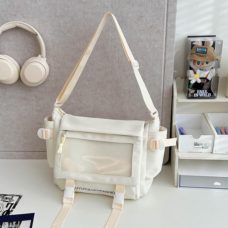 School bag, college style, versatile, simple and large-capacity class, mail carrier bag, student transparent one-shoulder casual oblique span bag