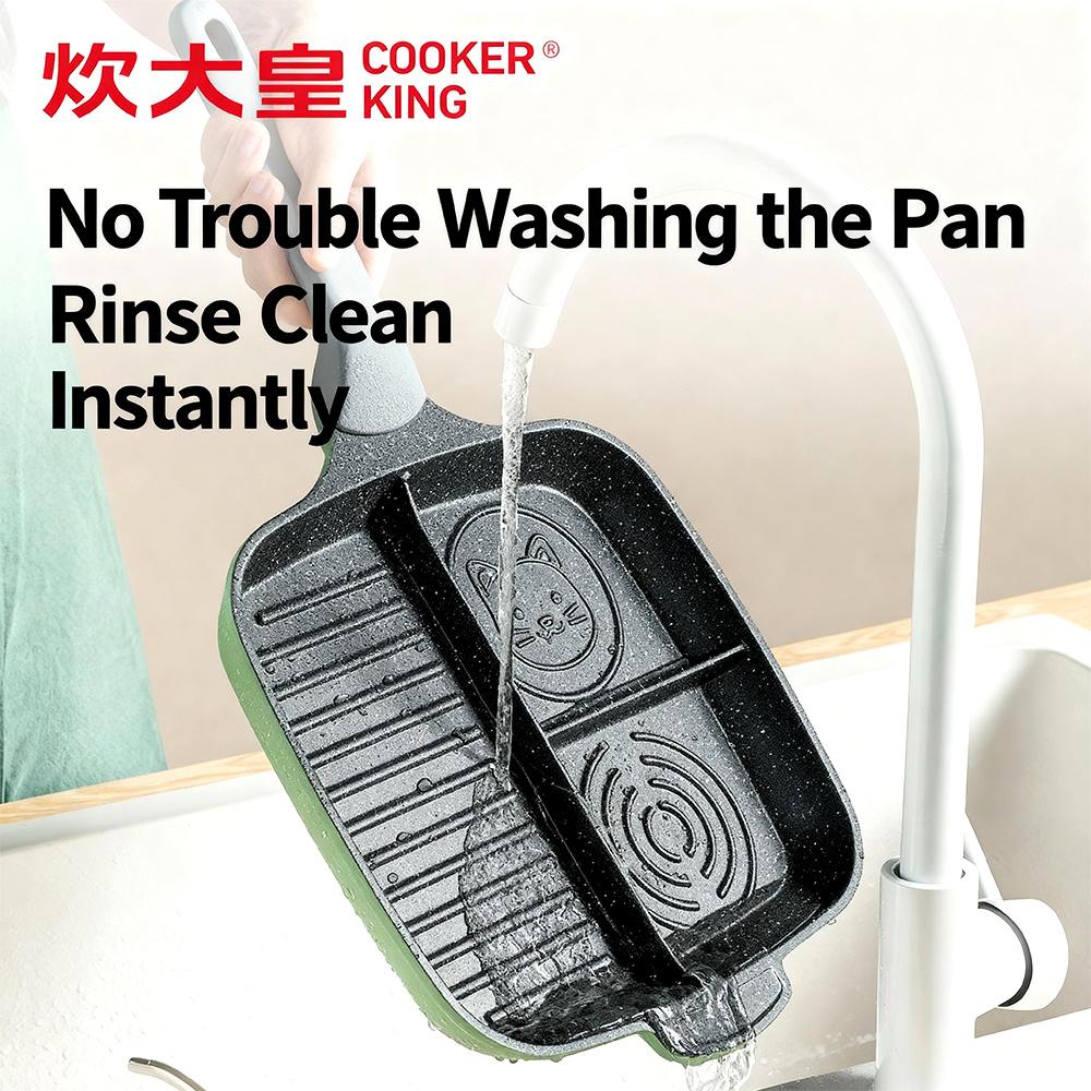 COOKER KING Fried Egg Pan Partition Frying Pan3 In1 Breakfast Frying Pan Multifunctional Non-Stick Barbecue Lunch Pancake