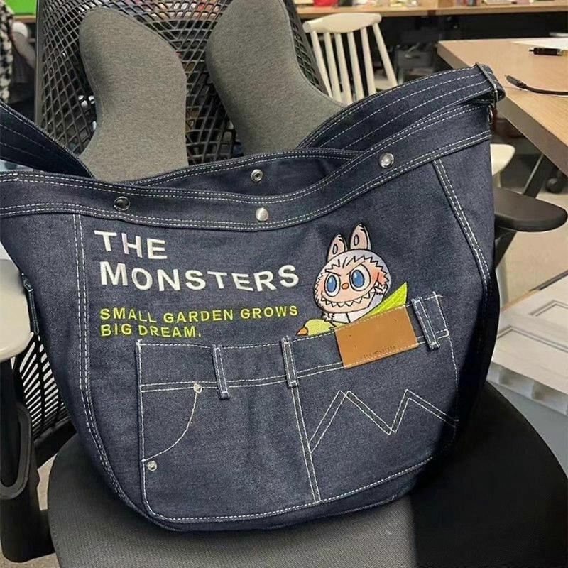 Labubu Crossbody Väska Resplånbok Handväska Denimväska för Utomhusfest Resor