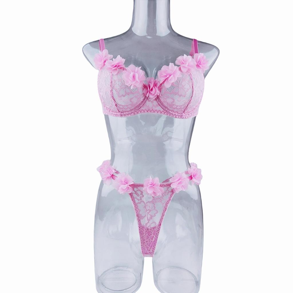 Women's Lingerie Pure Desire Suit Lace Pink Lace Three-point Sexy Temptation Thong